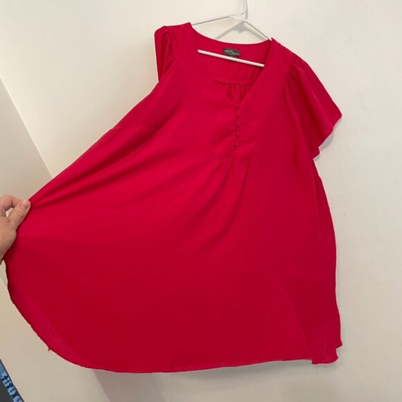 MARKET & SPRUCE STITCH FIX Plus Size Cleve Flutter Sleeve Blouse Raspberry Pink - Picture 9 of 16